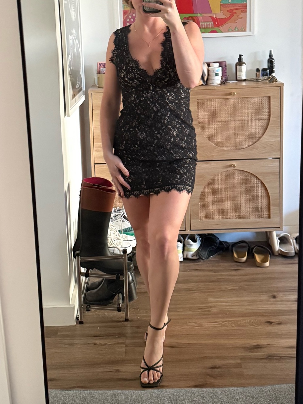 Windsor Black Lace V-Neck Mini Dress